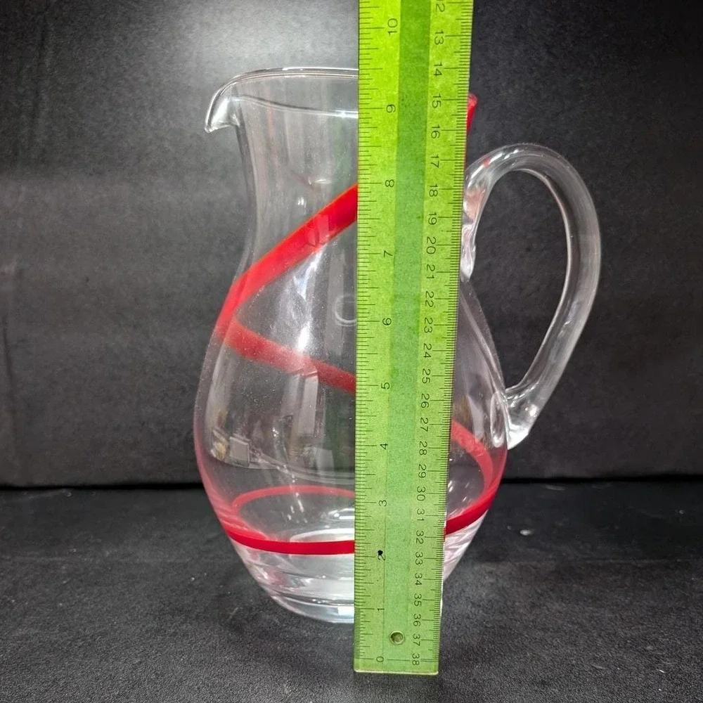 Pier 1‎ Imports Red Swirline Glass Pitcher, Hand-Blown Beverage Dispenser